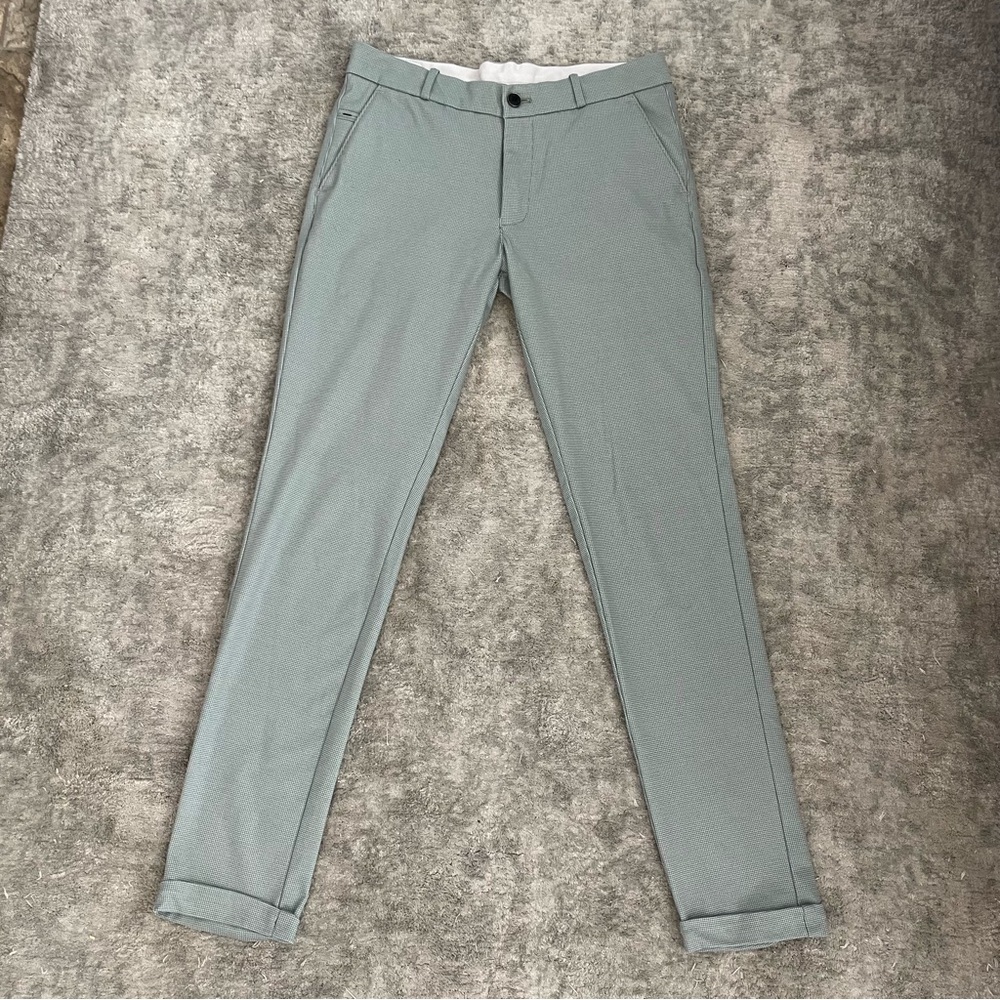 Zillian Men’s Green White Checker Dress Pants Stretchy 32x31 Business Casual